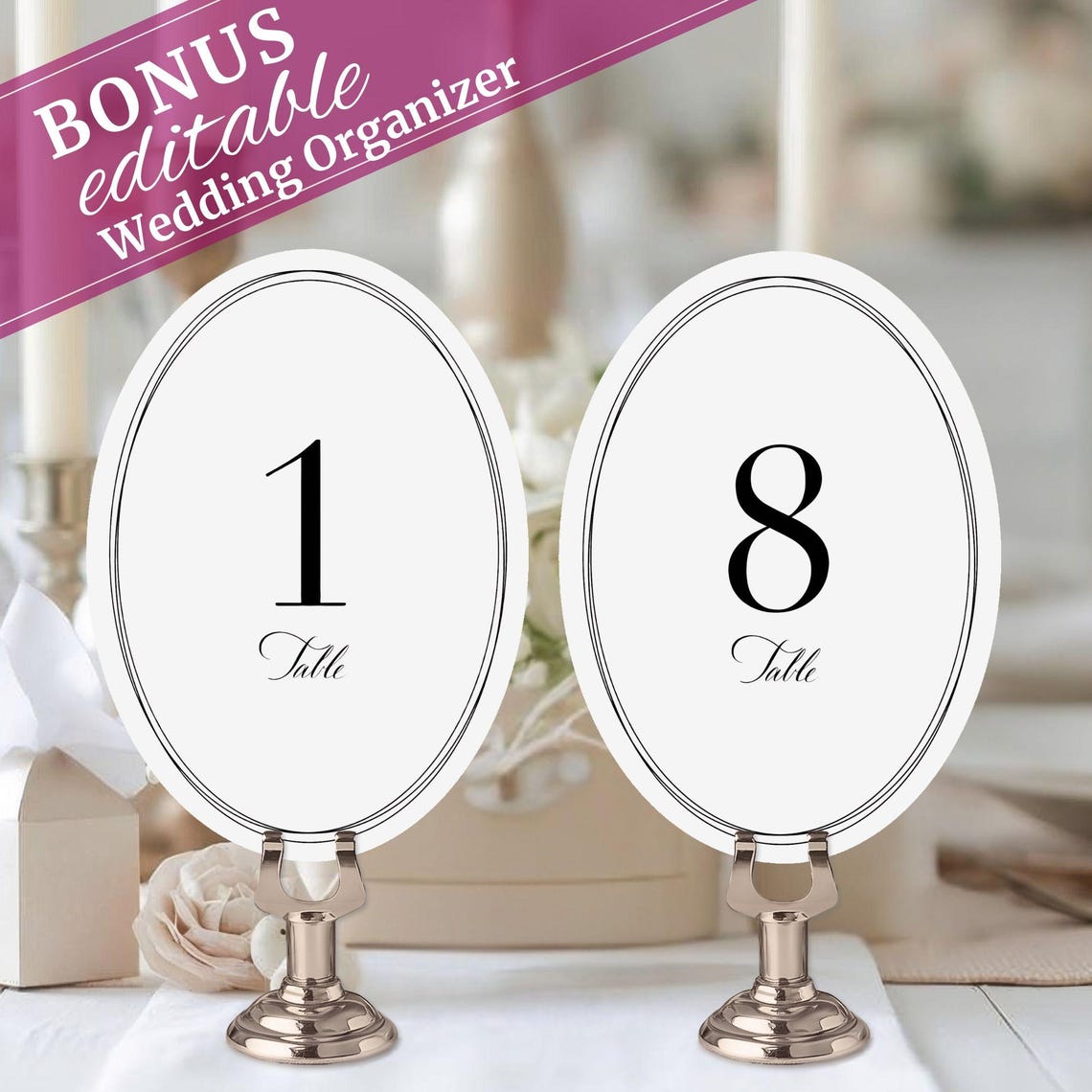 Printed Oval Wedding Table Numbers, Minimalist Event Table Assignment ...