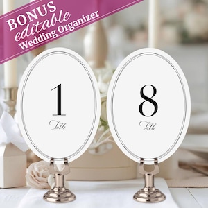 Printed Oval Wedding Table Numbers, Minimalist Event Table Assignment, Elegant Simple Typographic Style