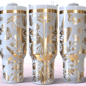 40oz Tumbler Laser Engrave PNG 40 oz. Butterfly and Bees Laser Tumbler Full Wrap Design 40oz Tumbler Digital Download Engraved Laser Tumbler