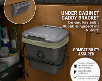 Food Waste Caddy Mount | Compost Bin Bracket, Cabinet Door Space-Saving UK Kitchen Holder