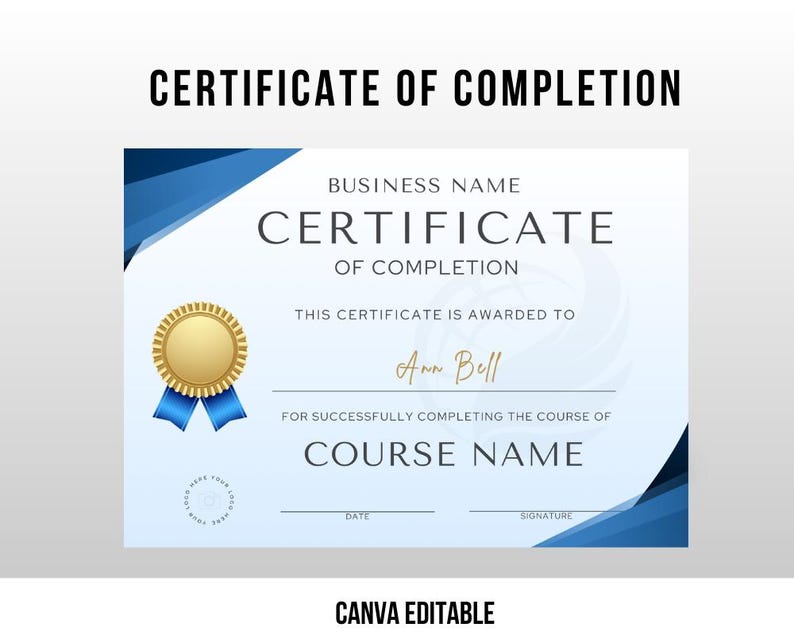 Certificate of Completion Template | Editable Canva Certificate ...