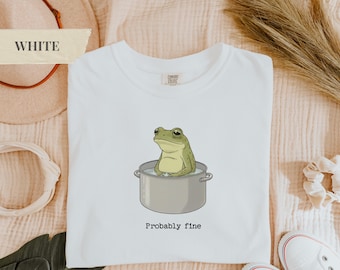 Förmodligen fin groda-tröja, rolig groda-grafik-tröja, unisex-tröja med bekväma färger, sarkastisk humor-t-shirt, mysig avslappnad t-shirt