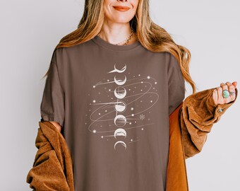 Moon Phases T-Shirt, Celestial Boho Graphic Tee, Mystical Lunar Shirt For Astrology Lovers