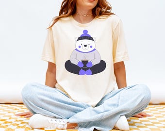 Cute Bear Oversized T-Shirt | Cozy Unisex Boxy Tee | Winter Coffee Lover Shirt | Cute Animal Graphic Tee