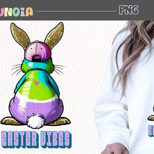 Easter Vibes PNG - Trendy Easter Bunny Sublimation | Cool Bunny with Hat | Digital Download for T-Shirts, Mugs & More | DTF design