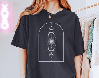 Mystical Sun & Moon T-Shirt | Celestial Boho Graphic Tee | Spiritual Universe Shirt | Astrology Gift for Her