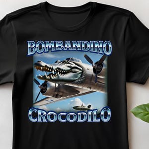 Bombardiro Crocodilo Meme Shirt | Funny Italian Brainrot Animals Meme Tee black weird Tshirt Retro Bootleg Rap Tee Vintage Sarcasm Crocedile