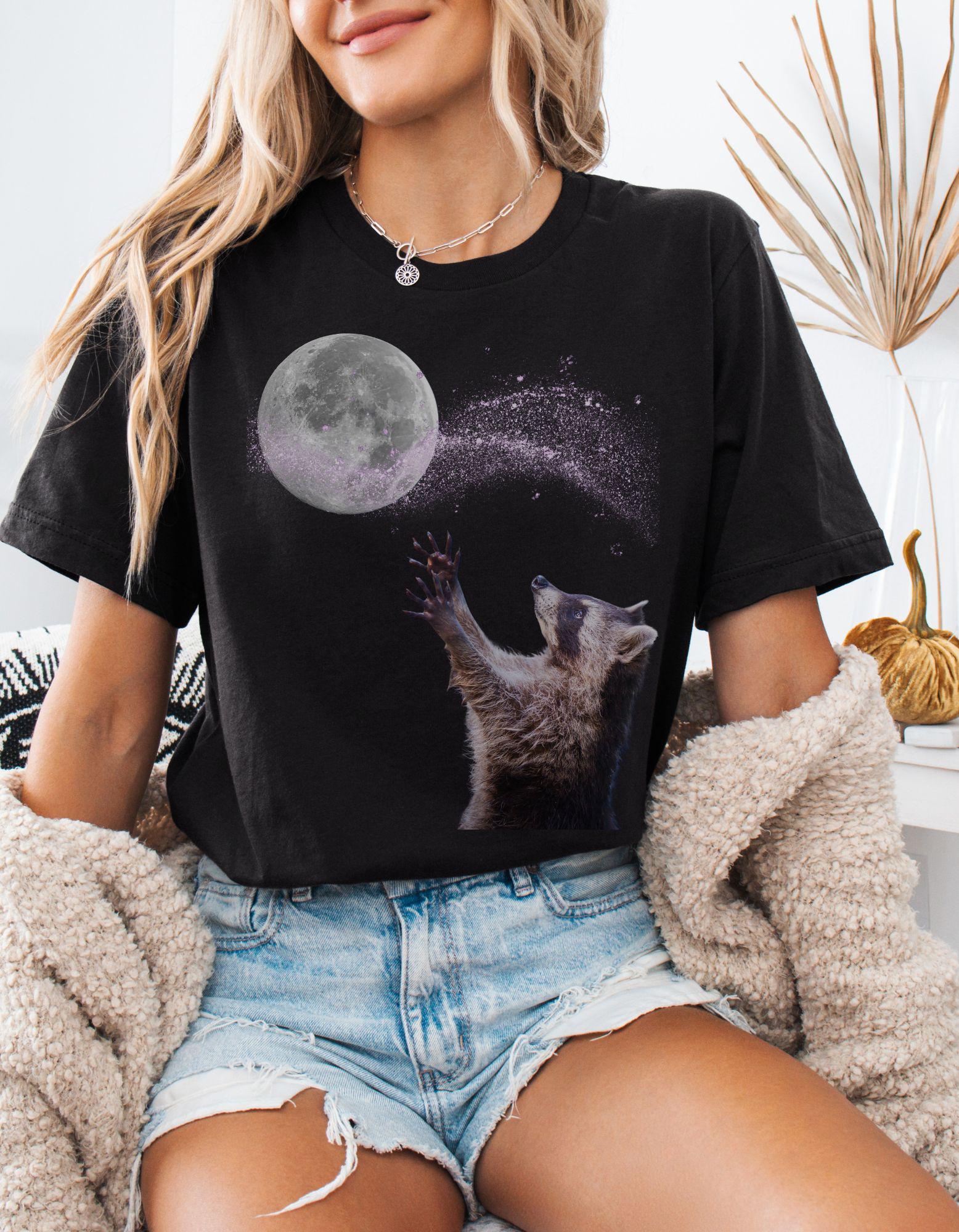 Retro Raccoon Moon Graphic Tee: Funny Animal Lover T-Shirt
