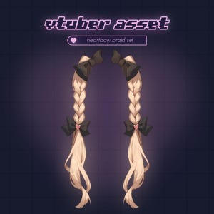 Rigged Heart Bow Braid Set for VTube Studio - 5 Color Variations - Vtuber Items