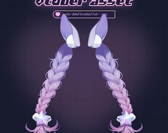 Rigged Braided Pigtail and Reactive Bunny Ear Set for Vtube Studio with Color customization - 5 Color Variations - Vtuber Items