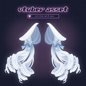 Rigged Curly Hair Asset + Ears Set for VTube Studio - 5 Color Variations - Vtuber Items