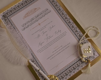 Gold Frame Nikkah Contract: Personalized Islamic Wedding Certificate