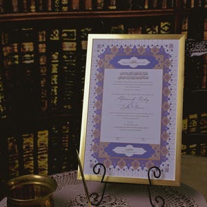 Contrato Nikkah Elegante, Certidão de Casamento Islâmico, Nikkah Nama, Caneta Dourada, Nomes Personalizados