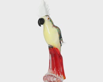 Large Cockatoo Parrot Figurine – Murano Style – Art Glass, 35 cm