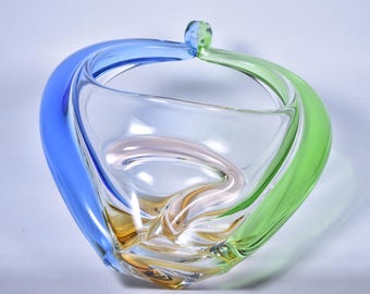 F. Zemek for Mstov Glassworks – 1950s Niagara Series – Green & Blue Bohemian Glass