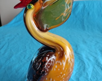 Pelican Figurine Murano Venetian Glass Handmade Collectible Decoration MCM, Rare