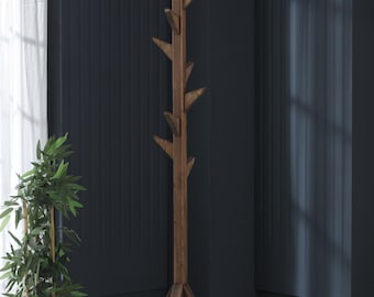 Perchero/organizador de entrada de madera de nogal finlandesa hecho a mano con 9 ganchos