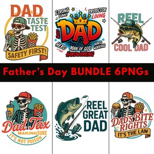 PNG-bundel vaderdag – grappige papa-clipart voor T-shirtscadeaus – ontwerpen coole papa-skelet en vissencitaten