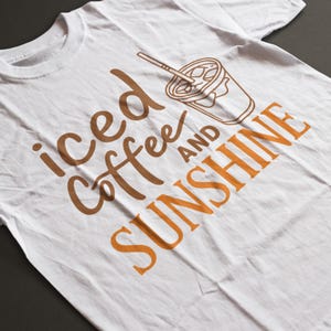 Iced Coffee Lover Shirt – Coffee and Sunshine Tee – Summer Vibe T-Shirt – Beach Day Outfit – Gift for Coffee Fans – Pastel Color Tee