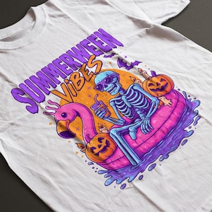 Summerween Vibes PNG: Spooky Skeleton Beach Party (Digital Download)