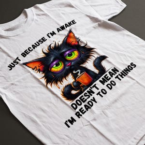 Funny Grumpy Cat T-Shirt: Coffee Lover Humor, Soft Cotton Tee