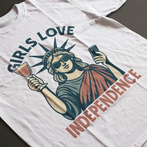 Camiseta Independência para Meninas – Camiseta Engraçada Girl Power – Blusa Feminista Liberty – Camiseta Feminina 4 de Julho – Camiseta Festa EUA – Camiseta Retro Freedom
