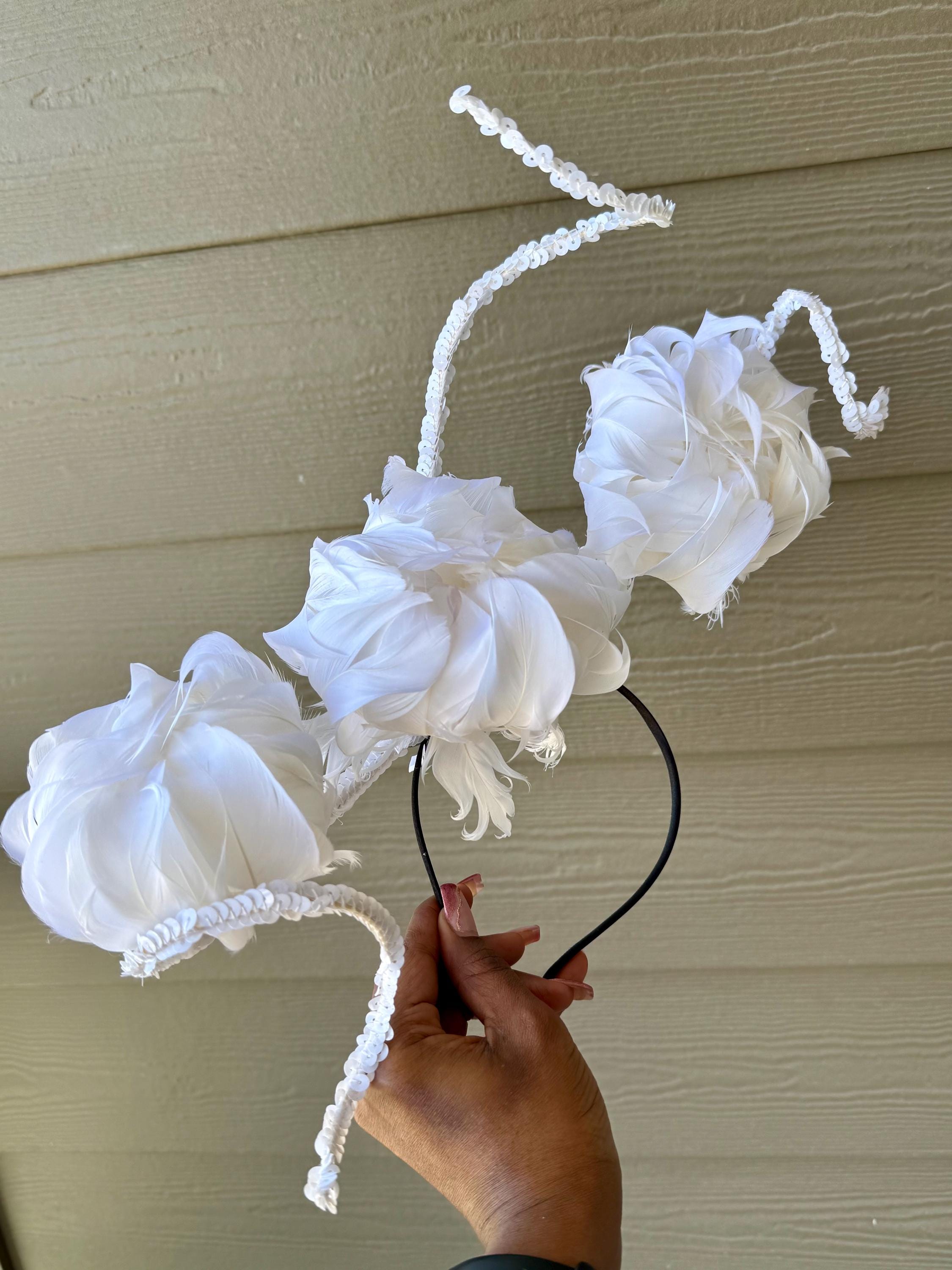 Peony Feather Flower Fascinator - Etsy display picture 3