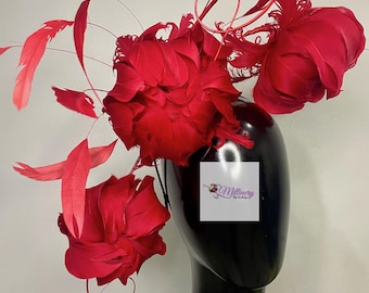 Peony feather flower fascinator