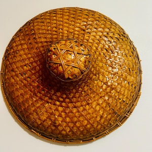 Antique/ vintage Chinese Bamboo hat, Asian coolie bamboo hat, made in the Republic of China, circa 1940s