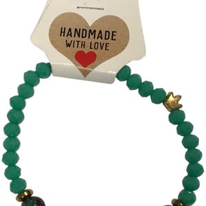 Ruby Zoisite and Green Agate Beaded Bracelet Natural Stone Gold Crown Charm Jewelry Earthy Handmade Boho Stacker