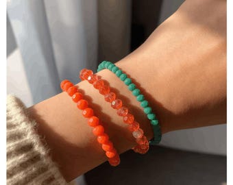 Ręcznie robiona bransoletka z koralików w kolorze jasnopomarańczowym, ciemnoturkusowym, lśniąca pomarańczowa, letnia biżuteria do łączenia w zestawy