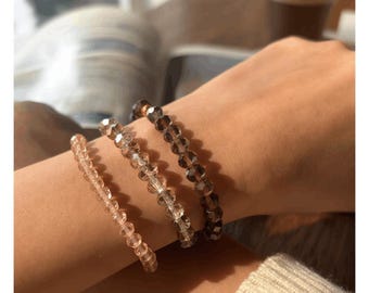 Handmade Deep Brown, Rosy Pink, Shimmering Taupe Beaded Bracelet, Sweet & Shimmering Stack Jewelry