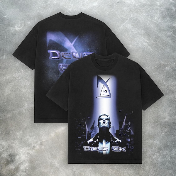 Vintage T-shirt Deus Ex – zwaar katoenen shirt Y2K cyberpunk-RPG