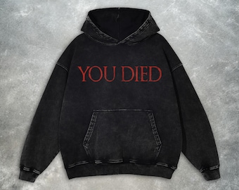 Dark Souls You Died Hoodie - Y2K Vintage Retro Horror Game Oversized 100% Cotton
