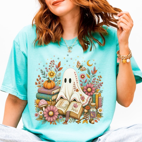Ghost Book Lover Shirt, Bookish Sweatshirt, Spooky Reading Tee, Gifts For Readers, Whimsical Halloween