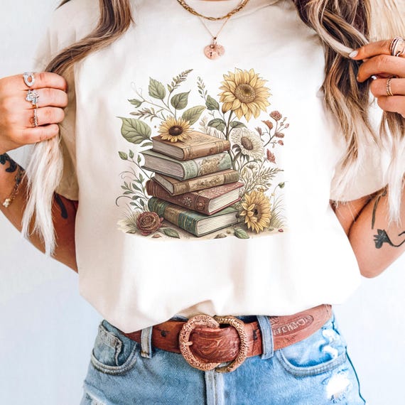 Vintage Floral Book Lover T-Shirt Trendy Sunflower Reader Shirt Bookish Merch Literary Accessories Gift For Bookworm Book Club Tee Gift