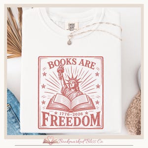 america 250 shirt for readers featuring liberty and book illustration