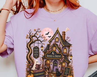Halloween Book Lover Shirt, Fall Bookish Sweatshirt, Books & Brews Bookstore Tee, Gifts For Readers