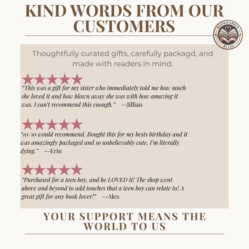 Customer reviews for Bookmarkedblissco. We carry book lover items that make great gifts for the readers in your life.