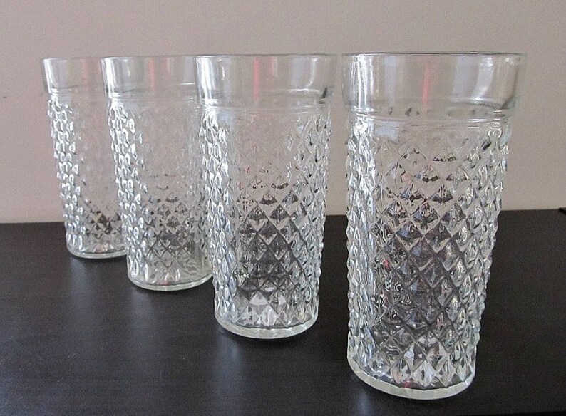 Pressed Glass Tumblers in Diamond Pattern Set Of Four Etsy