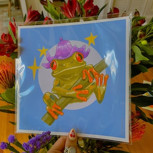Frog Art Print: Whimsical Colorful Illustration for Nature Lovers - 6x5