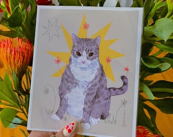 Cat Print | Whimsical Illustration, Cottagecore Decor, Cat Lover Gift