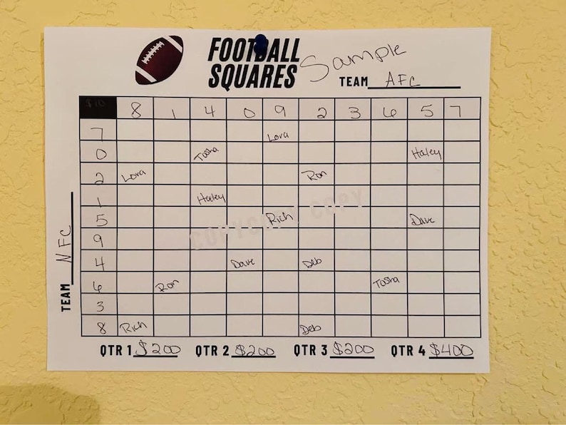 Football Square Raffle Printable Football Squares 100 Grid | Super Bowl Squares Fundraiser ...