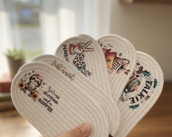 Handmade Cotton Rope Coaster Set – 4 Pc Mug Mats – Cozy Natural Drink Mats – Housewarming Gift for Coffee Lovers
