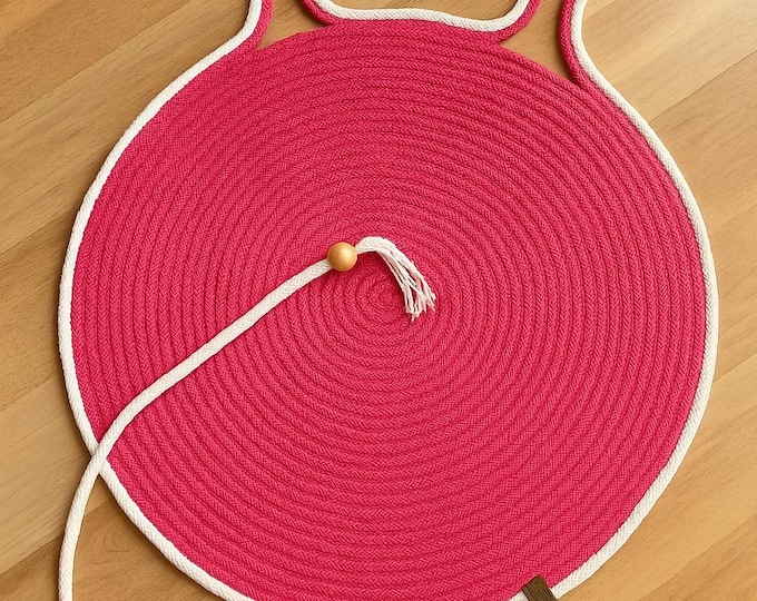 Handmade Cotton Rope Pet Mat / Pink & White Cat Bed Mat / Modern Rope Placemat for Home Décor