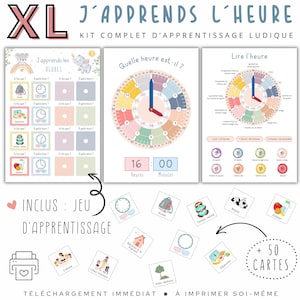 Apprendre à lire l'heure enfants, horloge pédagogique, lire une horloge, jeu éducatif apprentissage heures | À IMPRIMER SOI-MÊME
