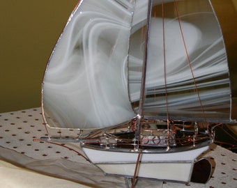 Stained glass 3D model sail boat yacht customized and personalized with white cream and copper details fast turnaround