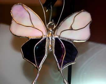 Rare pink and purple stained glass butterfly mom gift