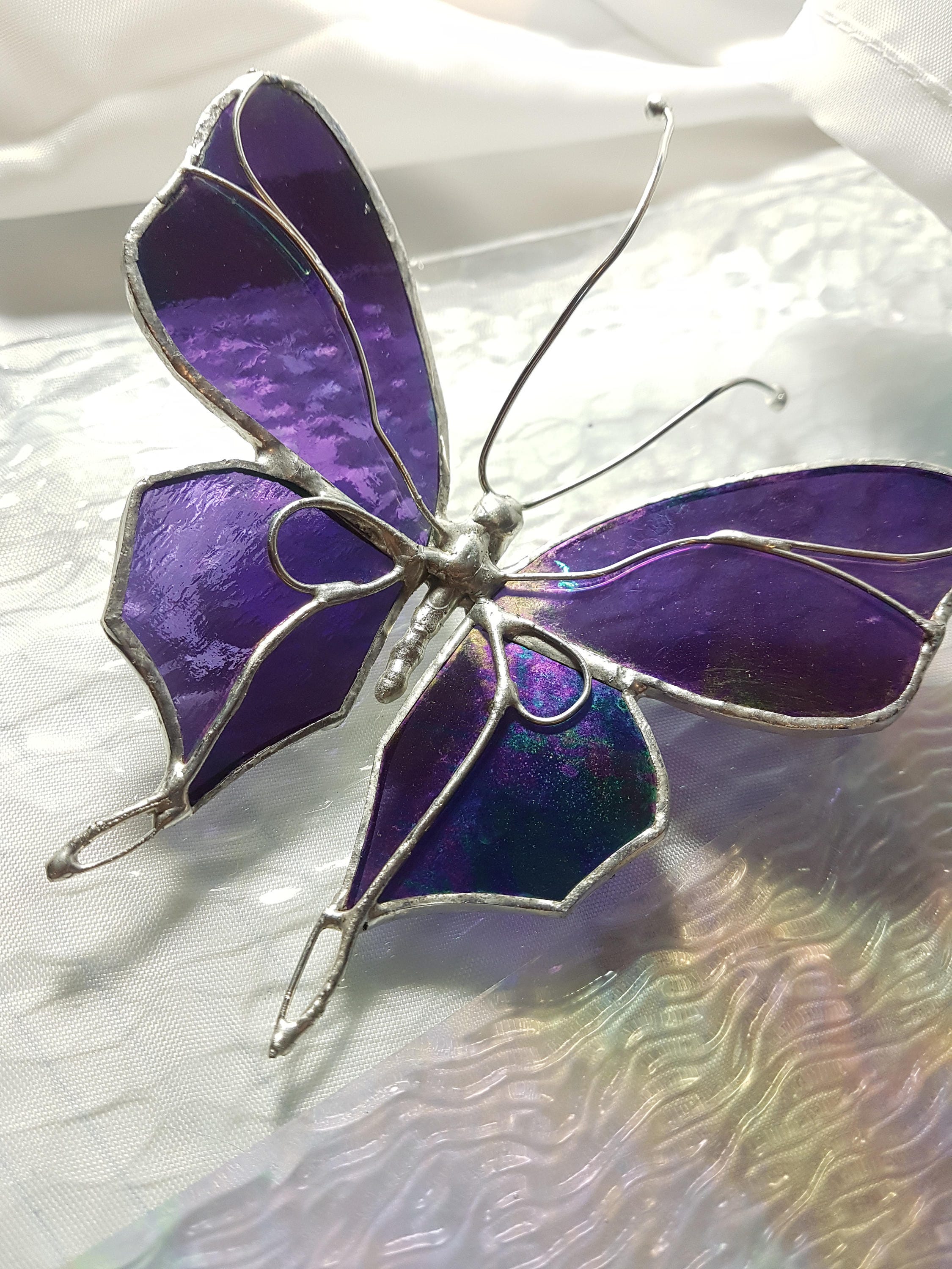Home & Living Pink and Purple iridescent Glass Butterfly Gift for mom Birthday gift, Stained