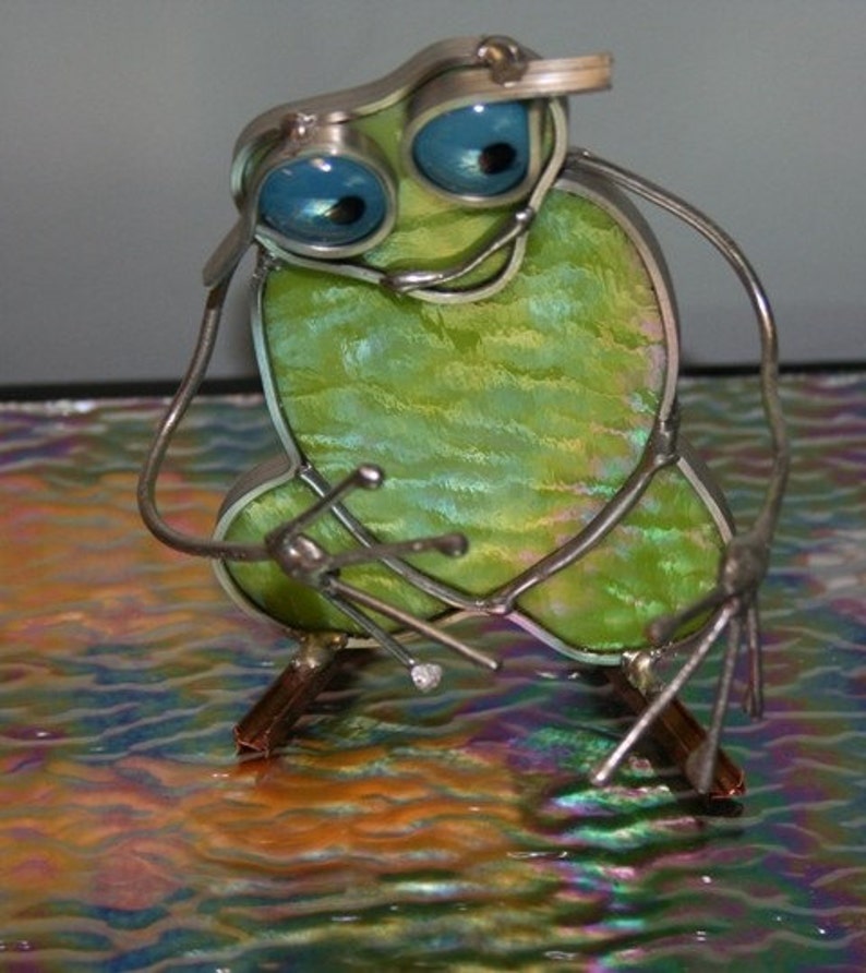 Frog remote or cell phone holder Stained Glass and Wire image 4